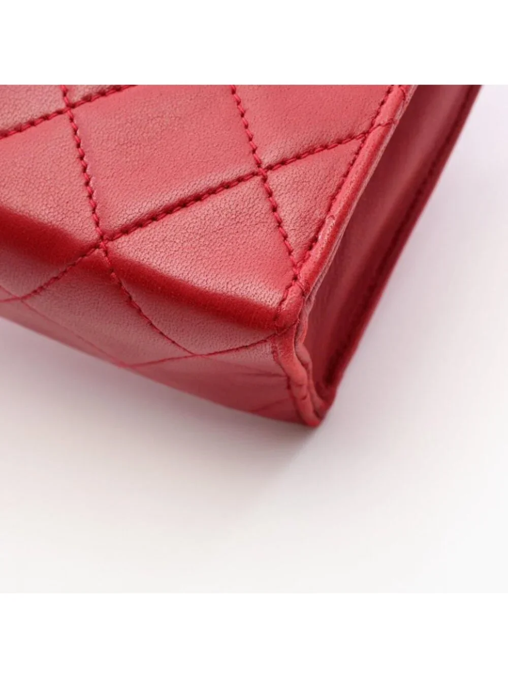 Chanel Shoulder Bag Quilted Big CC Logo Red Lambskin CC Chain